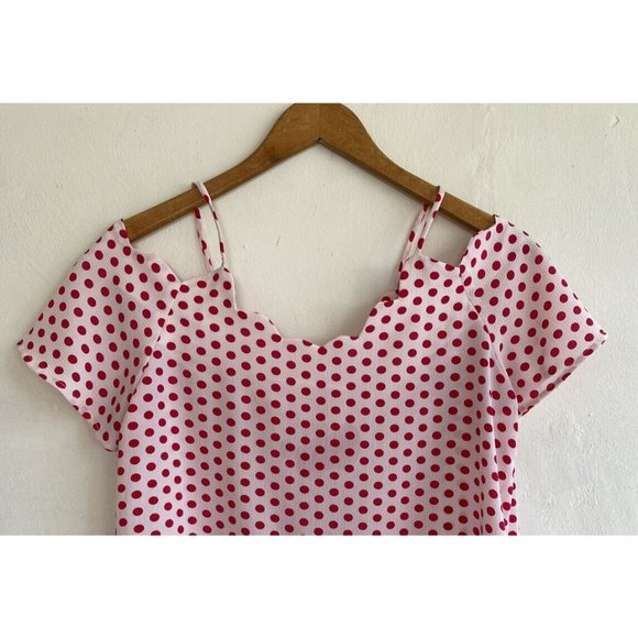 COPY - Monteau Women's Cold Shoulder Polka Dot Blouse Top Large White Red Flowy… - Picture 6 of 8